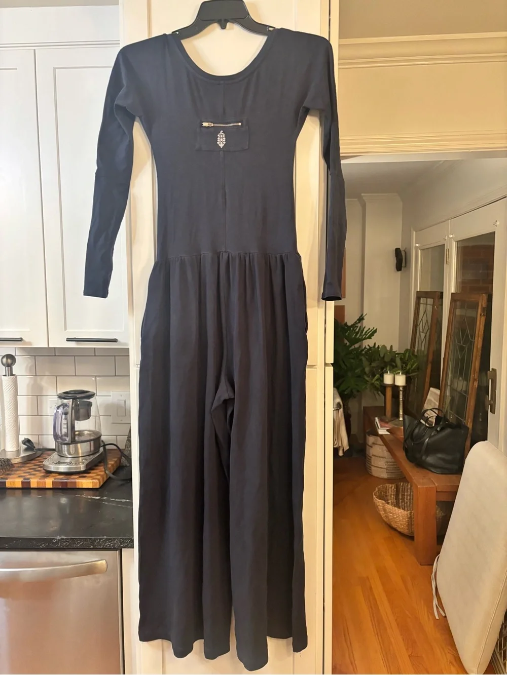 FP Movement hot shot wide-leg long sleeve onesie jumpsuit midnight navy blue